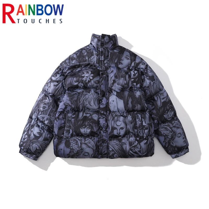 

Rainbowtouches Cotton Clothes Men 2021 Winter New Tattoo Girl Print Thickened Jacket Unisex Trendy Couple Hip Hop Outerwear Mens