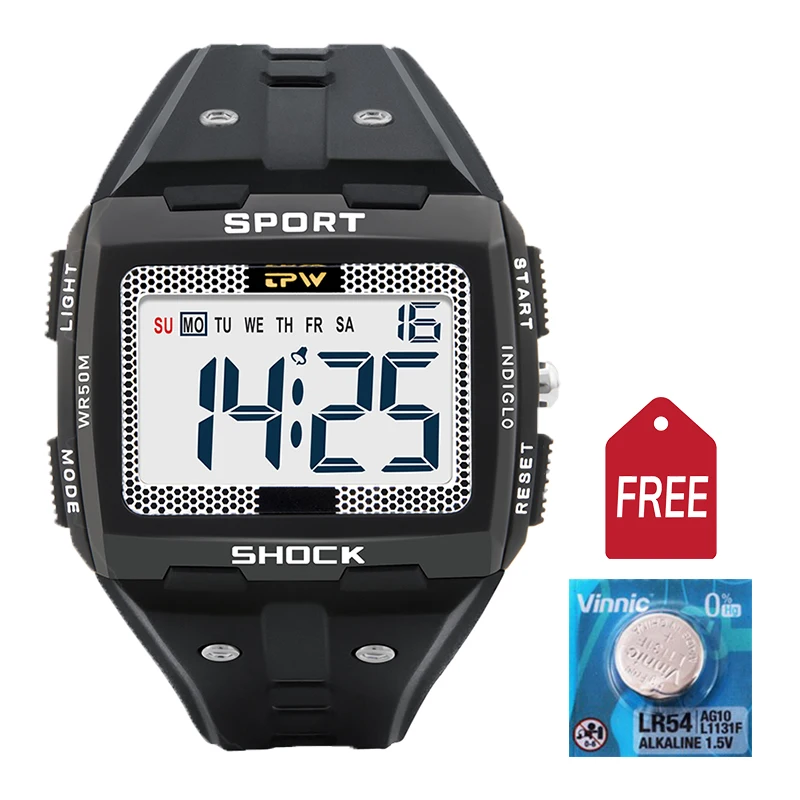 

Big Numbers Men Sport Watch Digital Multifunction Alarm Chrono 5Bar Waterproof Back Light Square Screen