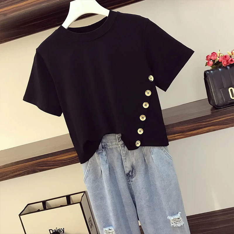 Женский комплект из двух предметов топ с коротким рукавом и боковые пуговицы