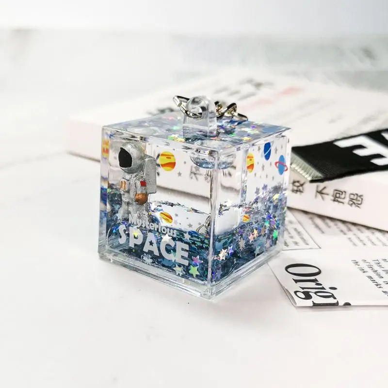 Mysterious Space Glitter Quicksand Square Keychain Astronaut Bag Charm Keyring Fashion Jewelry lover Gifts | Украшения и