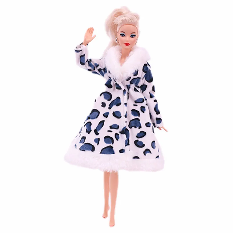Кукольное платье Барби разноцветное мягкое меховое пальто с длинными рукавами