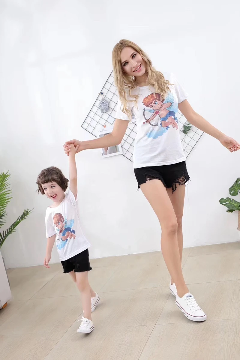 

2020 new cotton parent-child printed casual cartoon pattern women's T-shirt