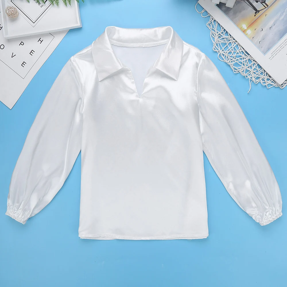 Дети Мальчики балетная рубашка атласная отделка латинские танцевальные костюмы