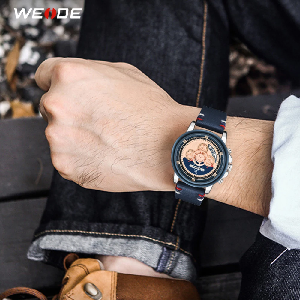 WEIDE Роскошные мужские часы европейские кожаные мужские часы высококачественные водонепроницаемые мужские часы Relogio Masculino спортивные цифровые часы с цифрами и датой