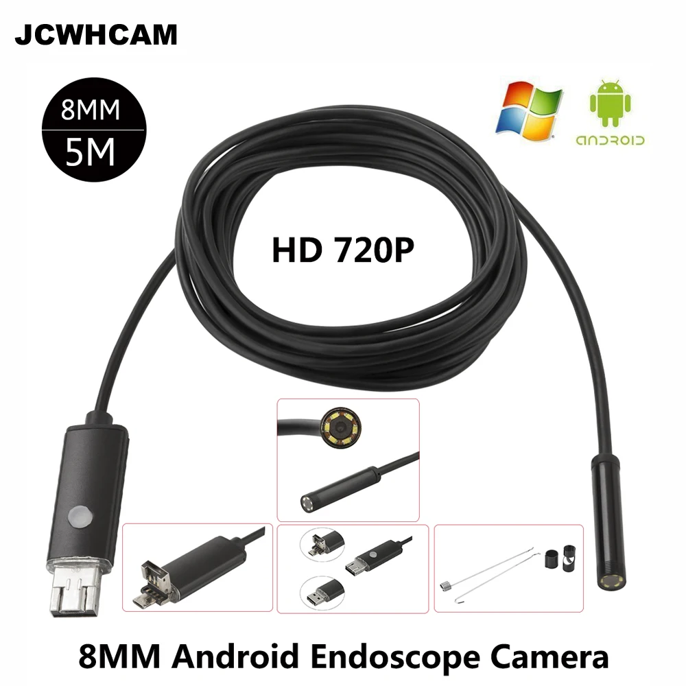 Водонепроницаемый эндоскоп JCWHCAM HD 2 МП 6 светодиодов 8 мм объектив 1 м 5 Android USB IP67