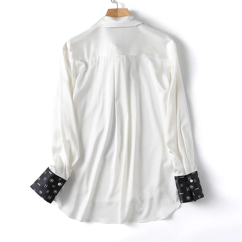 

Pre-sale 100%Silk Satin Long Sleeves Turn Down Collar Necktie Women White Blouse Shirt 2021 Spring Autumn Office Chic Shirt