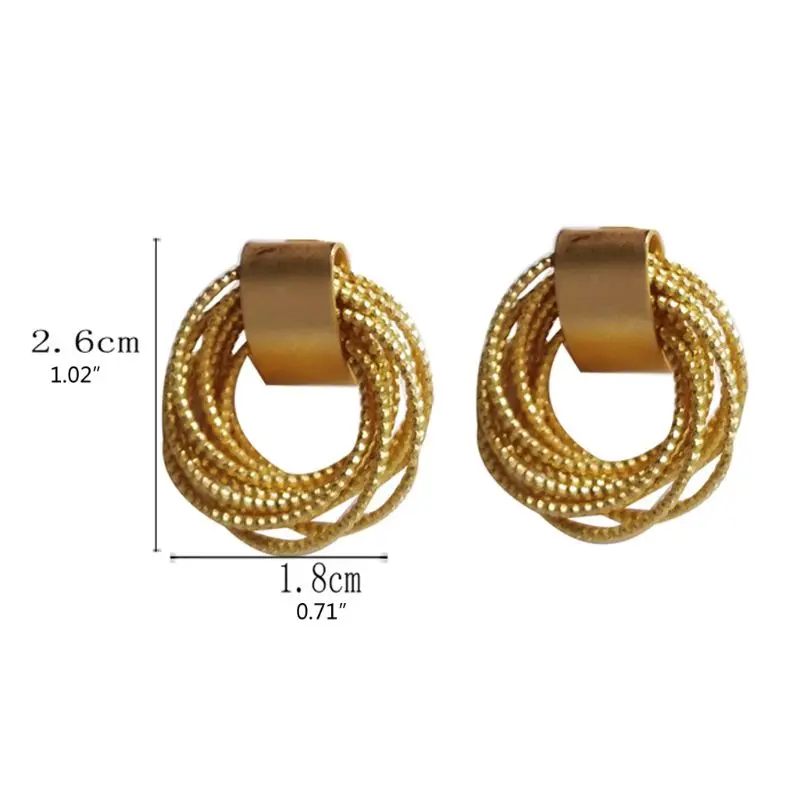 

Simple New Gold Metal Multi-layer Circle Winding Geometric Round Small Stud Earrings for Women Girl Party Jewelry