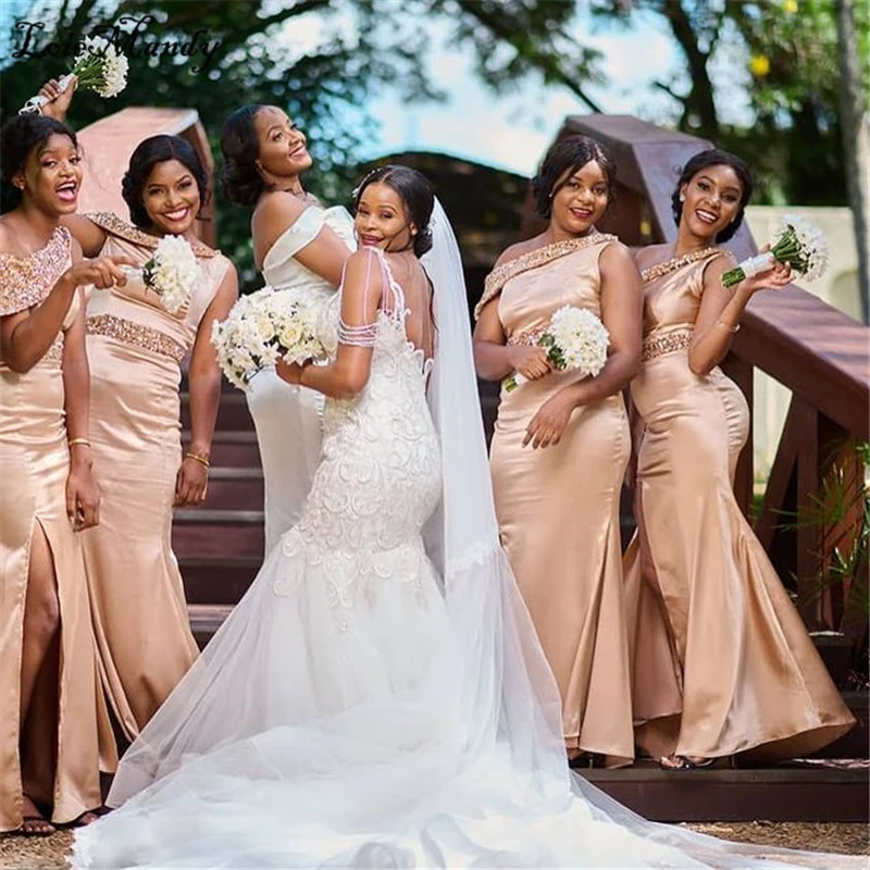 

Африканские платья подружки невесты с юбкой-годе 2021, блестящее длинное платье на одно плечо с блестками для гостей свадьбы, вечерние платья