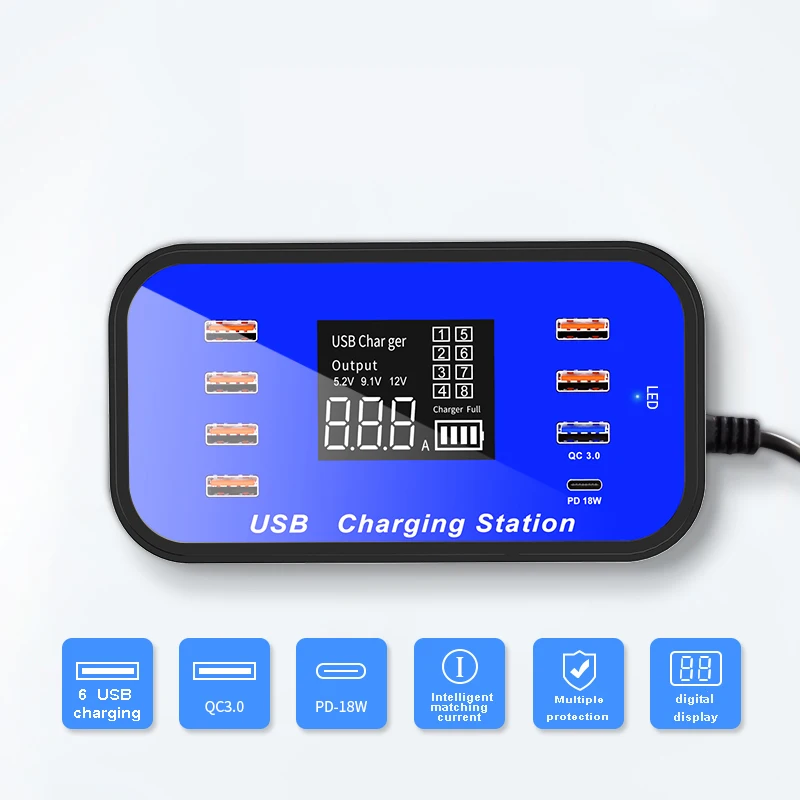 A11 QC3.0 Type-C PD18W планшетный телефон светодиодный цифровой дисплей 8 USB умное быстрое