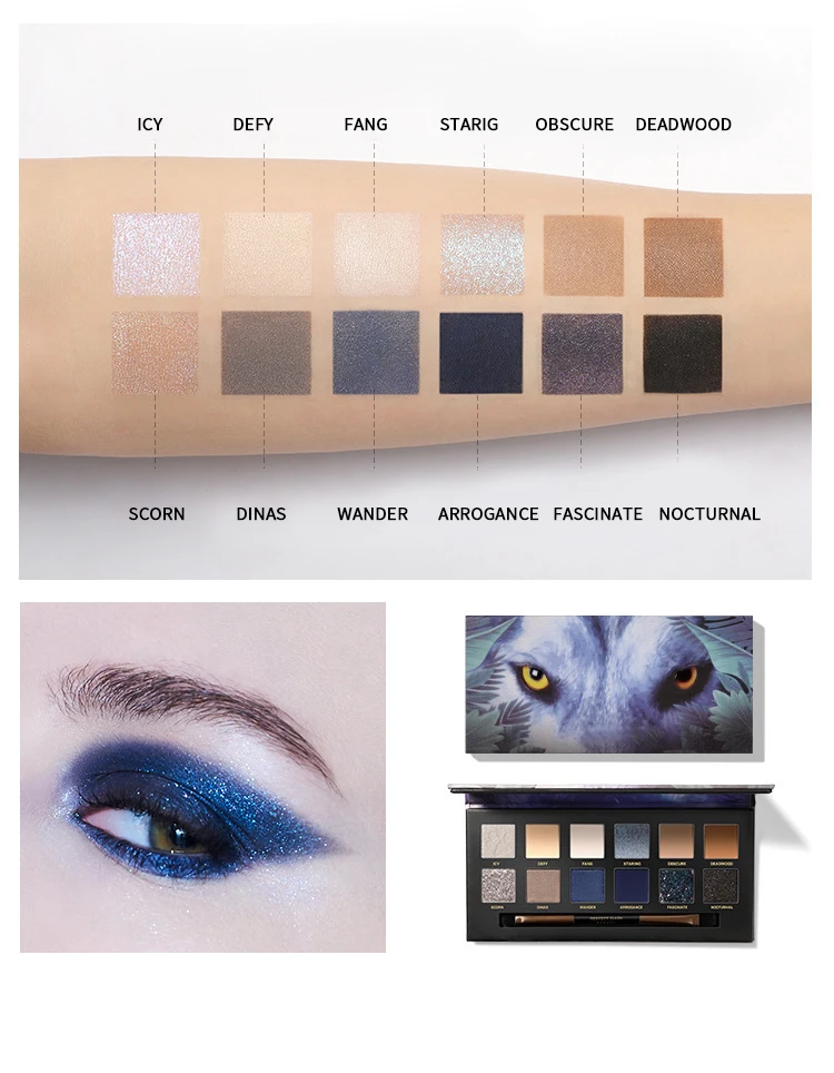 12 цветов Волчья палитра теней для век натуральные матовые тени макияж блестящие