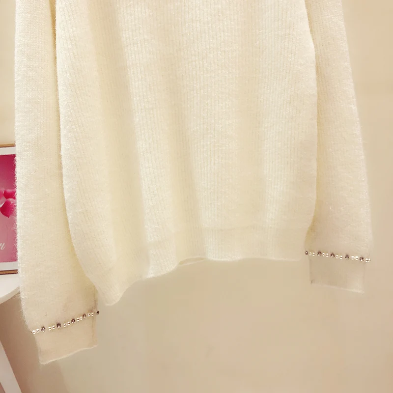 

Women Sweater 2020 Fall Winter Tops Heavy Industry Beads Loose Long-Sleeved Casual Knitwear Shirt Female Knit Sweater Coat