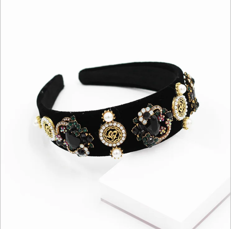 

New fashion baroque headband with colored diamonds flowers pearl headbands ladies gift hair accessories