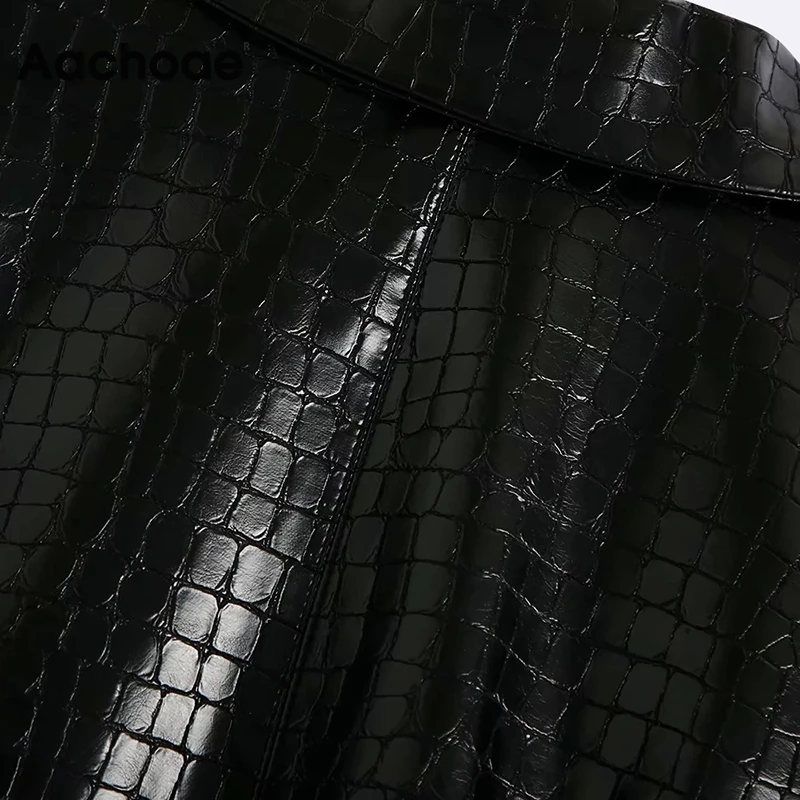 

Aachoae Chic Snake Print Jacket Women Black Color Pu Leather Coat Long Sleeve Stylish Lady Short Tops Spring Autumn Abrigo Mujer