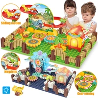 dinosaurs park climbing stairs track gear building blocks animal electric ferris wheel with music bricks toys for children gifts