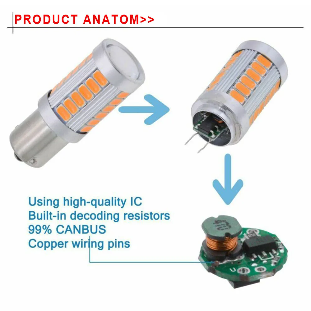 4x Янтарный BAU15S PY21W 1156PY светодиодный 33SMD автомобиля задних фонарей, фонарей указателей повтора и тормоз заднего хода сигнальный светильник