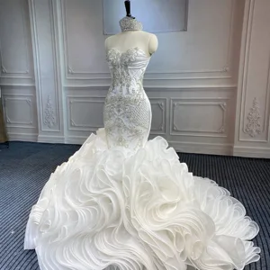 Marnham Mermaid Wedding Dress Satin Bridal Gown Off The Shoulder Detachable Sleeves White Bridal Dress Vestido De Novia Marriage