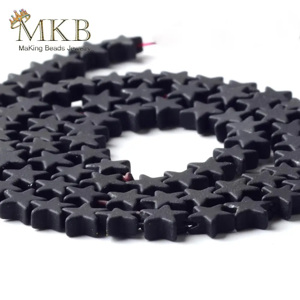 

Natural Black Hematite Stone Rubber Matte Five-pointed Star Shape Beads 6mm Space Loose Beads For Jewelry Making Diy Bracelet15"