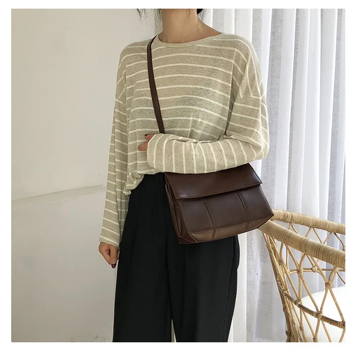 

Retro fashion PU flip shoulder bag simple large capacity autumn and winter new female bag tide wild crossbody bag handbag