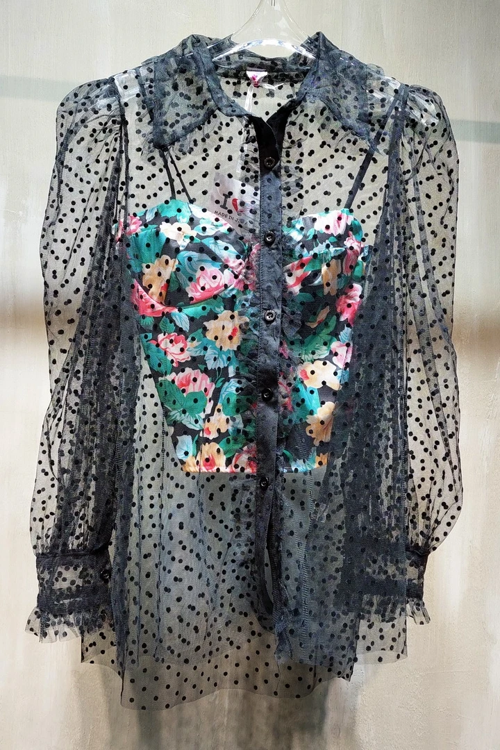 

2021 Summer New Polka Dot Chiffon Shirt Mid-Length Top Printed Elastic Bottoming Tube Top Two-Piece Sling