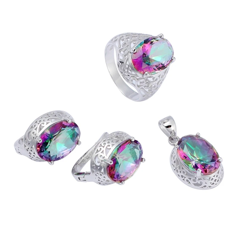 

Eulonvan Charms Luxury Wedding Jewelry Sets Womens Accessories 925 Sterling Silver Dropshipping Rainbow Cubic Zirconia S-3713Set