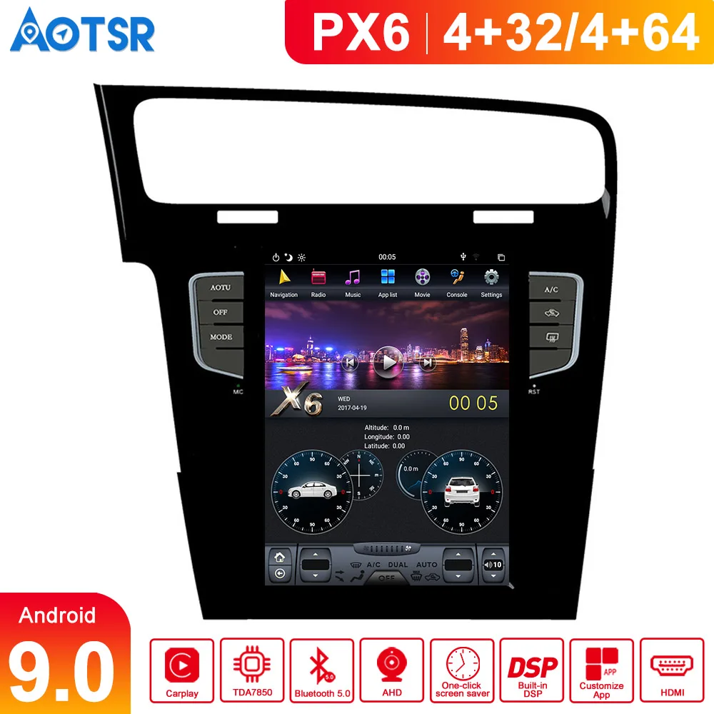 Автомобильный мультимедийный плеер Tesla style Android 9 DSP PX6 GPS навигация для Volkswagen Golf 7 2010