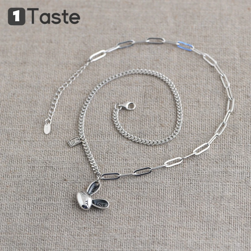 

ONE TASTE S925 Silver Thai Pendant Necklace For Women Cartoon Rabbit Head Pendant Mix Chains Trendy Necklaces Fine Jewelry Gift