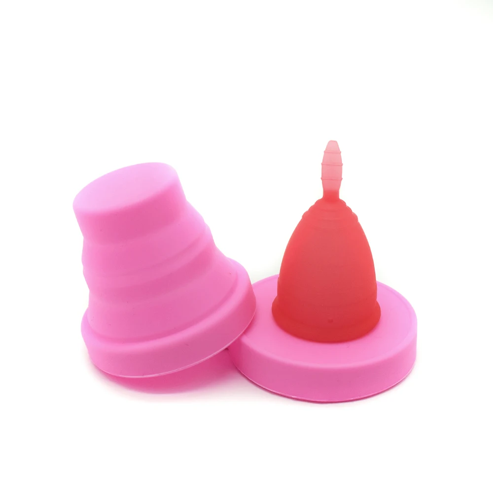 Medical Grade Silicone Menstrual Cup Set Feminine Hygiene Cups&Foldable Disinfection cup Menstrual Cup Coupe Menstruelle
