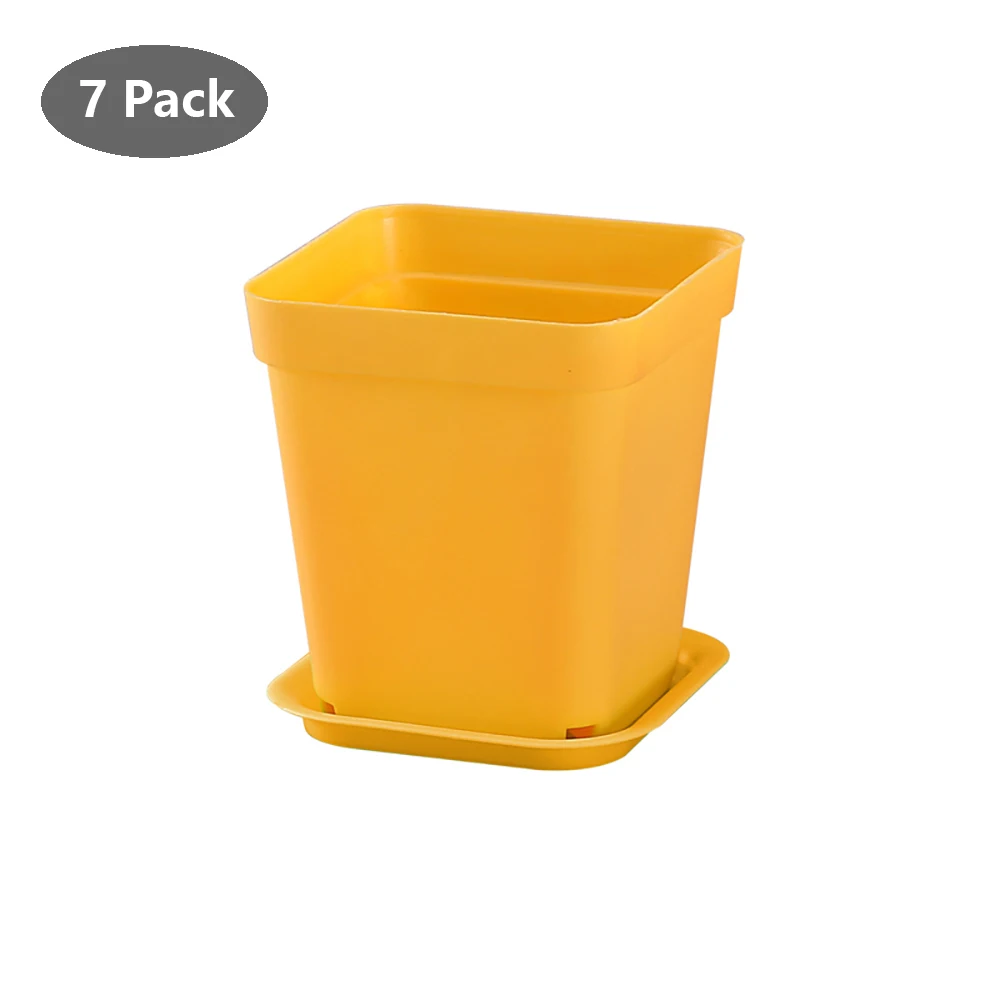 Yellow Утолщенный красочный квадратный пластиковый цветочный горшок для дома, сада, офиса, вазон для суккулентов, теплицы, лотки для питомцев С подносами - Цвет: Yellow