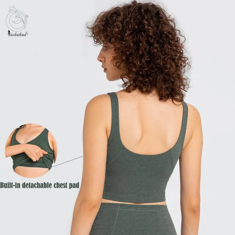 

Yushuhua Gym Push Up Sports Bra Top Women Sexy V Neck Yoga Workout Bra Crop Top with Built In Bra Outfit Yoga Fitness Vest