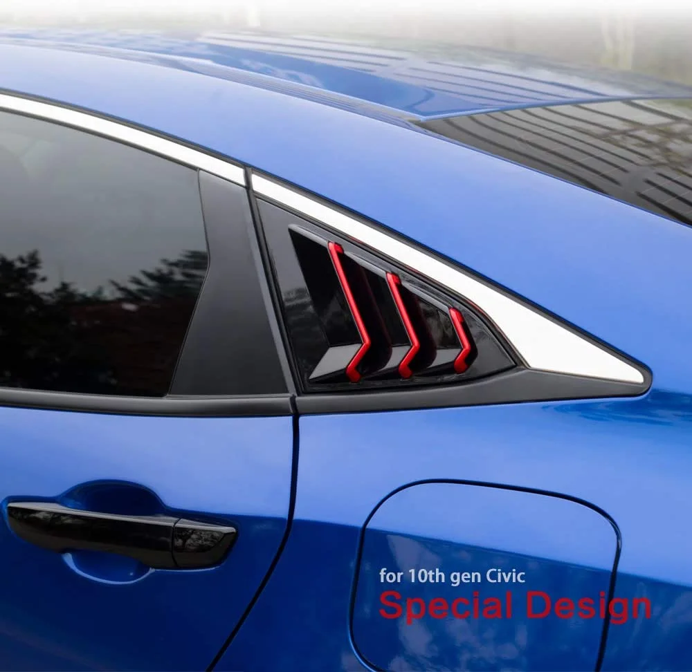 

for 10th Gen Civic Racing Style Rear Side Window Louvers Air Vent Scoop Shades Cover Blinds for Honda Civic Sedan -Black Red