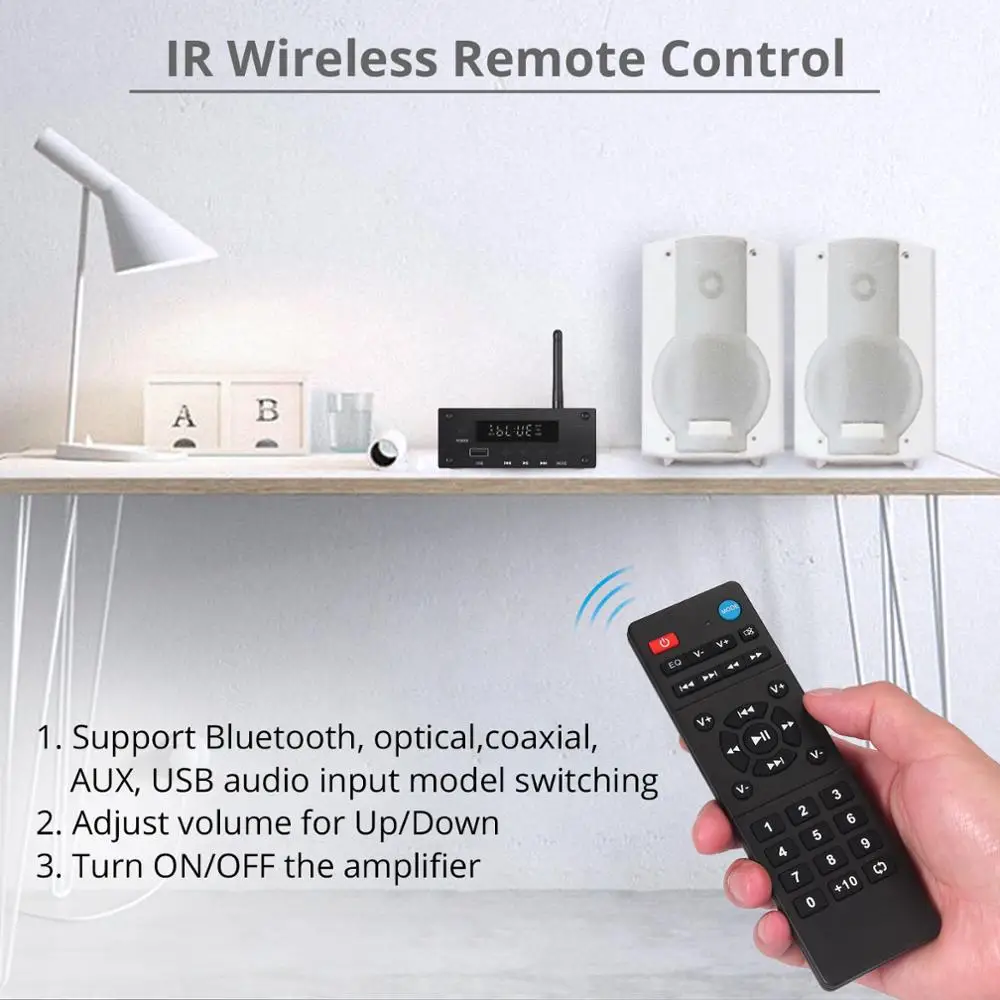 

LiNKFOR Digital Power Audio Amplifier Bluetooth 192kHz Digital Analog Audio Converter DAC with IR 100W+100W Optical Coaxial USB