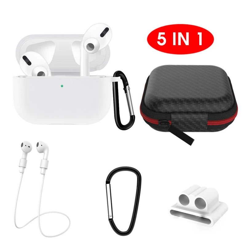 5 в 1 шнур карабин защитный защитный чехол для Airpods Pro силиконовый чехол для аирподс про 3 про Мягкий Силиконовый Футляр для наушников чехол для airpods 3 pro аксессуары коробка для хранения - Цвет: 2