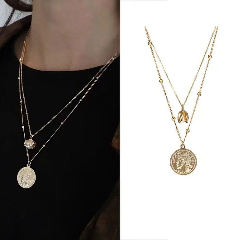 

Super Flash Diamond Shell Double Overlapping Chain Necklace