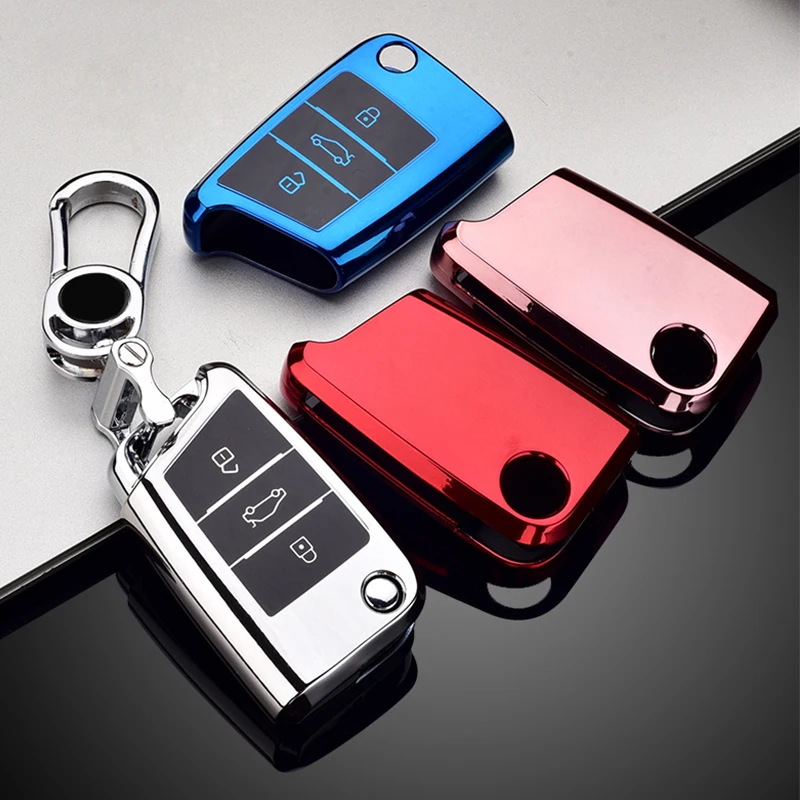 

New TPU Car Key Case for VW Golf-7 Tiguan-L POLO Keychain Bag Remote Cover Key Shell Protector Key Case Chain smart key case