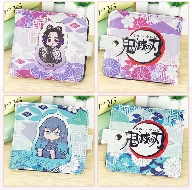 Anime Demon Slayer Agatsuma Zenitsu Inosuke Nezuko Short Button Wallet Folding Zipper Purse Coin Bag