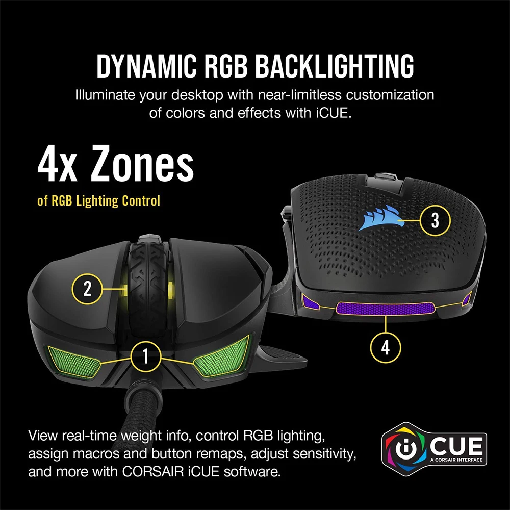 

CORSAIR Nightsword RGB, Performance Tunable FPS/MOBA Gaming Mouse Black Backlit RGB LED, 18000 DPI Optical