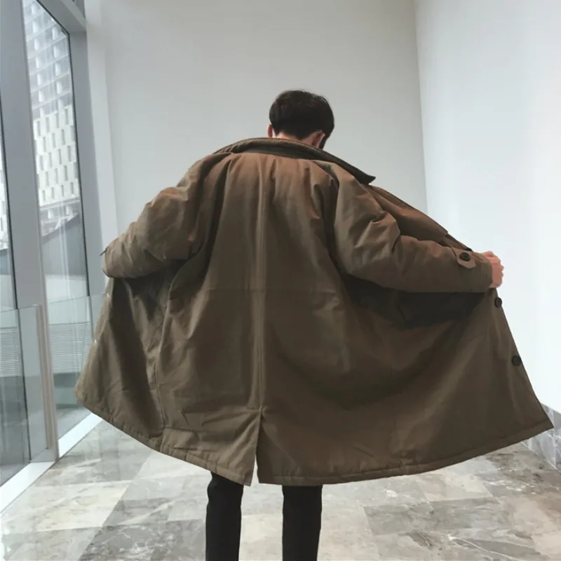 Мужская парка в стиле милитари зеленая Длинная ветровка теплая Молодежная