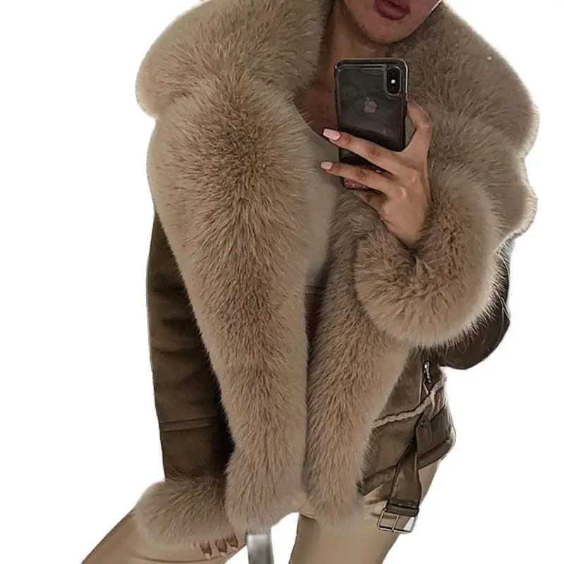 

Real Fox Fur Coats with Wholeskin Sheepskin Warm Jacket Cashmere Lining Genuine Leather Jackets Natural Fur Overwear