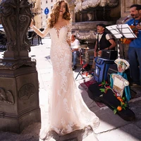 2020 hot sale mermaid wedding dress long sleeves appliqued lace boho wedding gown custom made bride dress