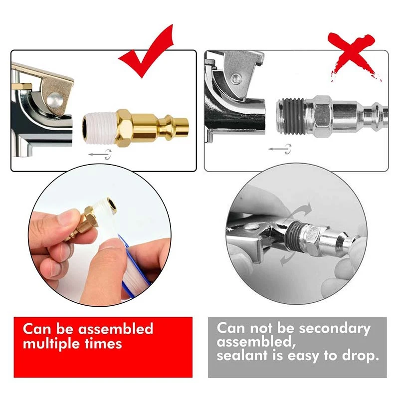 

12Pcs Air Blow Machine Accessory Safety Adapter Nozzle Inflator Needle Ball Foot Air Chuck and M-Style Couplers/Plugs