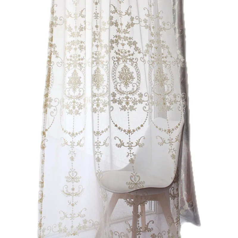 

Customized White Embroidery Sheer Curtains European Style Voile Tulle Sheer for Bedroom Living Room Windows Curtain Curtains
