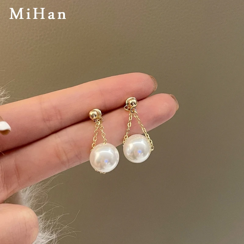

Mihan 925 Silver Needle Women Jewelry Simulated Pearl Earring Simply Design Korea Temperament Round Drop Earrings For Women Gift