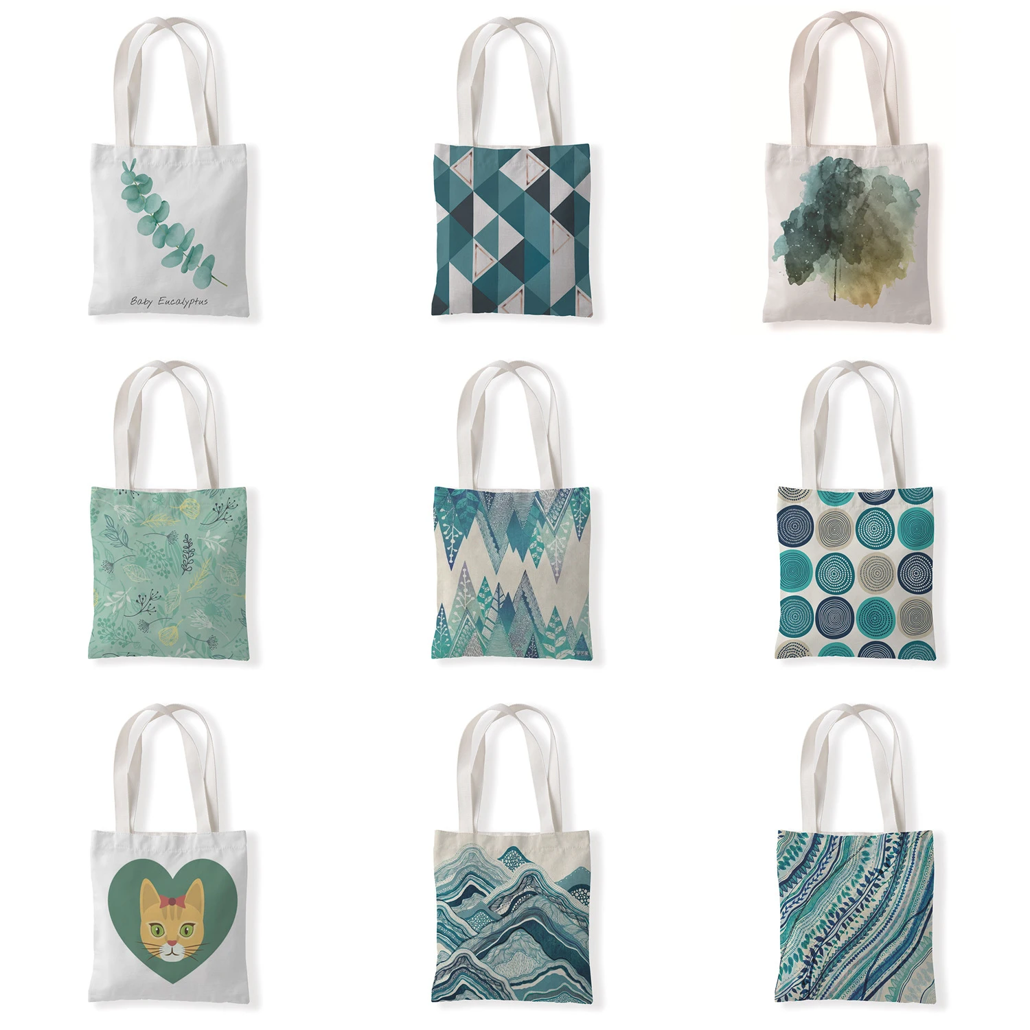 

Geometric Print Shopping Bags Girls Map Leaves Fashion Casual Pacakge Hand Bag Eco Shopper Bags