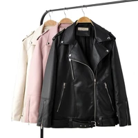 2021 brand new autumn women faux leather jacket casual loose soft pu motorcycle punk leather coat female zipper rivet outerwear
