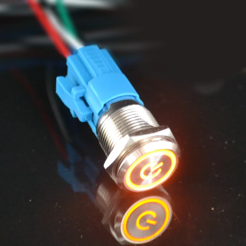 Orange with socket Защелкивающийся металлический кнопочный переключатель с разъемом для переключателя 16 мм плоская головка моментальная Перезагрузка кнопочный Водонепроницаемый светодиодный переключатель из металла - Цвет: Orange with socket