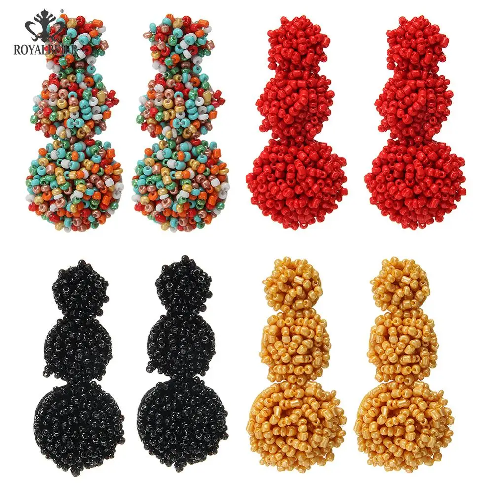 ROYALBEIER Bohemia Jewelry Multicolor Rainbow Ball Long Statement Hanging Earring Handmade Beaded Tassel Gifts Fashion Earings | Украшения