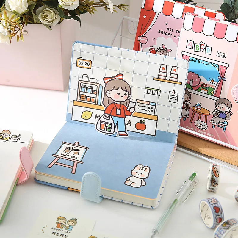 

1pc Creative Notebook Paper Color Inside Page Illustration Scrapbook A5 Cute Pattern Kawaii Students Gift Diary Book