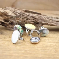 oval paua shell silvery ring round natural rainbowpinkwhite abalone shell resizable ring women fashion summer jewelryqc4134