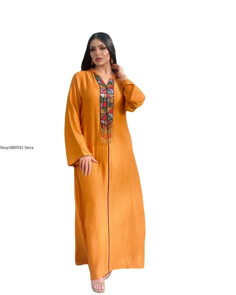 African Dresses for Women Summer Long Sleeve Orange Color Dress Abaya Clothes | Тематическая одежда и униформа