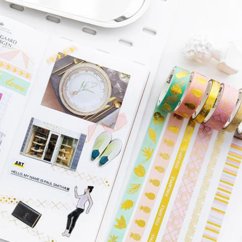 4 шт./компл. Kawaii золото Фольга лента Washi Фламинго ананас растений в форме сердца лента Washi планировщик дневник канцелярские декоративная лента Стикеры
